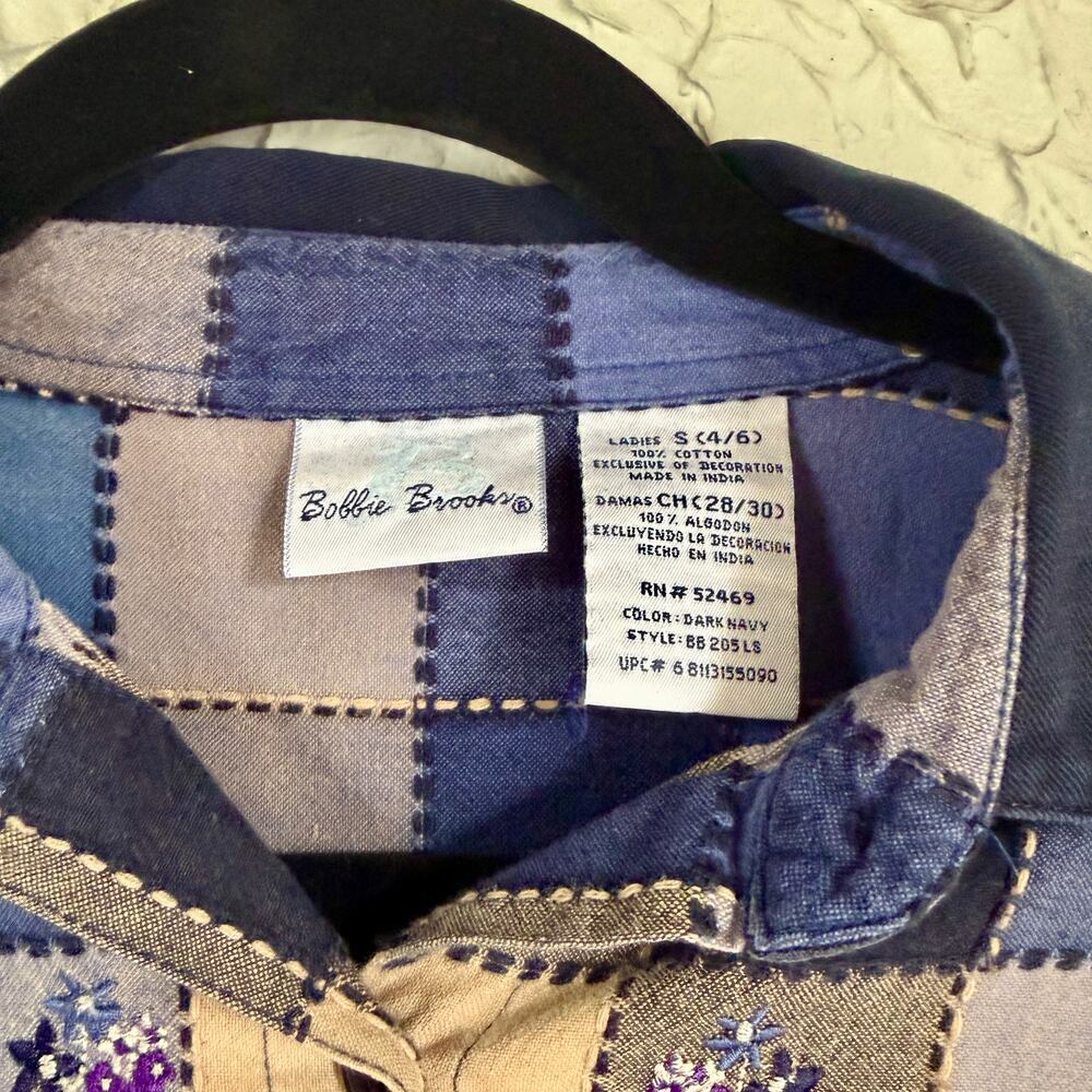 Bobbie Brooks Embroidered Patchwork Plaid Button Down Shirt Small - Picture 5 of 7